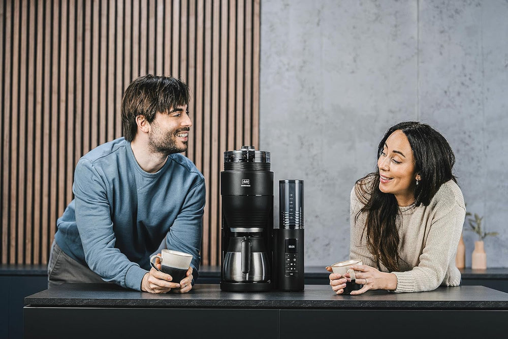 Melitta AromaFresh Therm Pro X – Espressor cu filtru, râșniță integrată, rezervor de apă detașabil, carafă termică din oțel inoxidabil și funcție de temporizator, pentru până la 8 cești de cafea, negru/argintiu