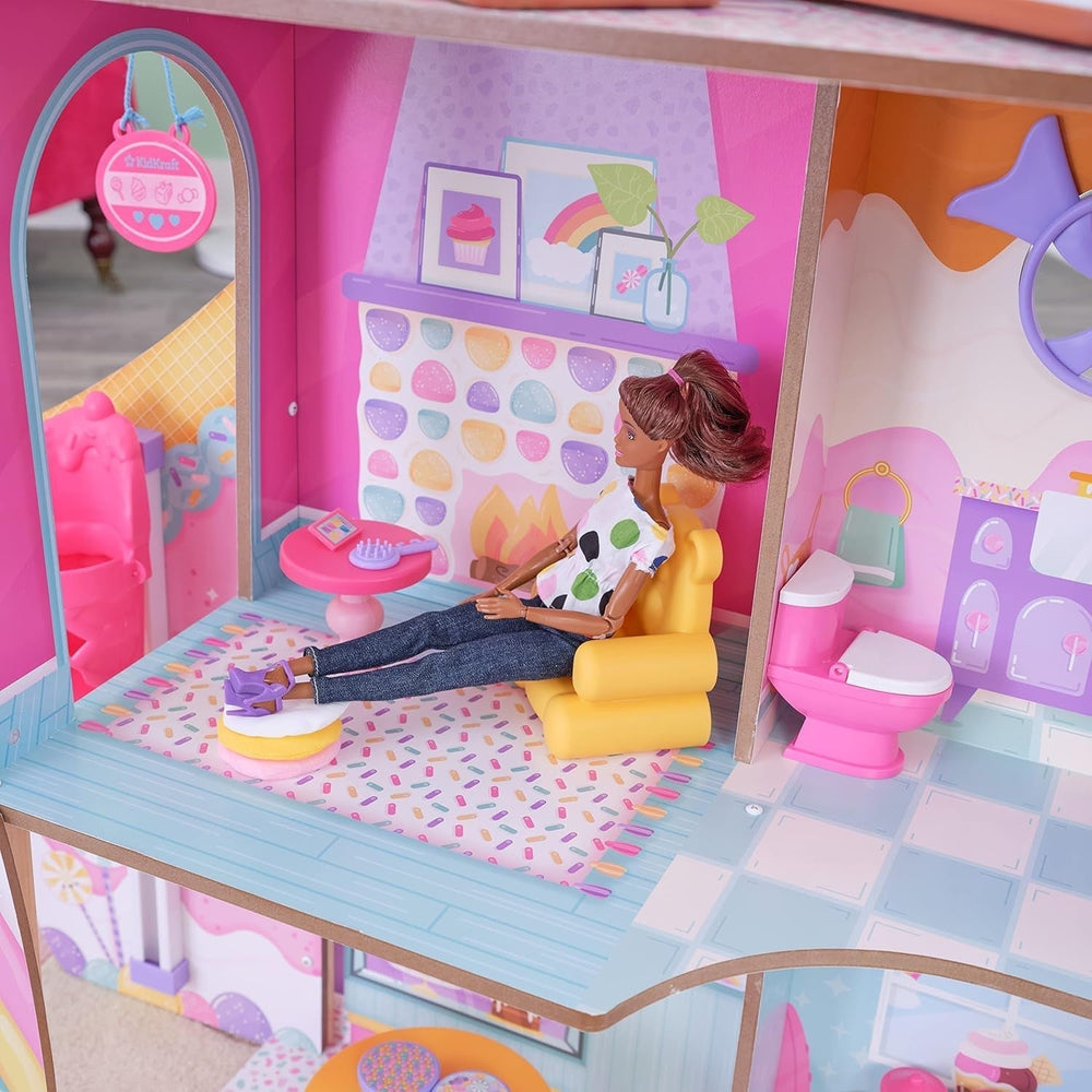 Kidkraft Casa de Muñecas Candy Castle de Madera con Muebles y Accesorios, Casa con Figura de Unicornio Llama, Elevador de Tartas Helado y Silla de Goma para Muñecas, Juguete para 3 años, 20242 Naty Shop Casas de Muñecas