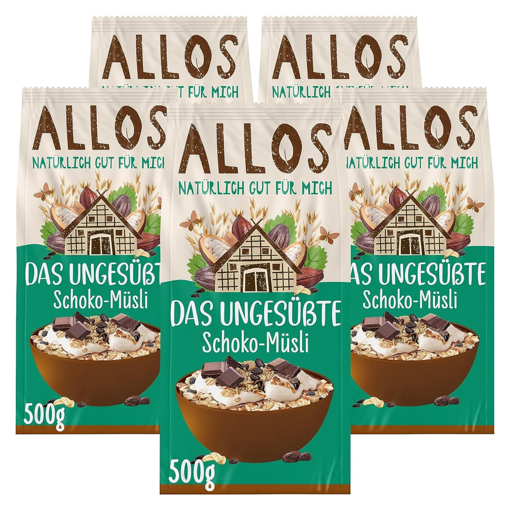 Allos muesli proteico sin azúcar | Muesli orgánico | Avena | Cereales para el desayuno | Vegano (5 x 450 g), 1 pieza (paquete de 5)