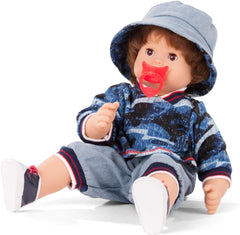 Götz 2027100 Păpușa Maxy Muffin Fashionisto – Păpușă bebeluș de 42 cm cu ochi căprui adormiți, păr șaten și corp moale – Păpușă cu corp moale într-un set de 8 piese