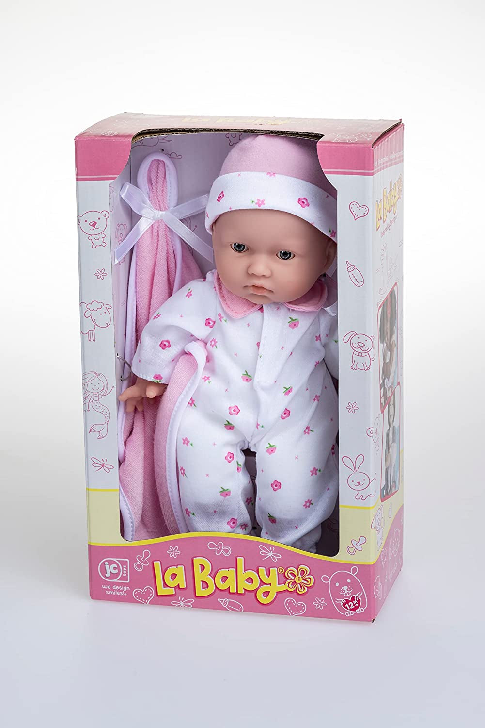 JC Toys La Baby Juego de muñecas bebé caucásicas - Muñeca de 28 cm, suave y lavable, conjunto rosa desmontable con gorro, manta y chupete, para muñecas de 12 meses en adelante Naty Shop