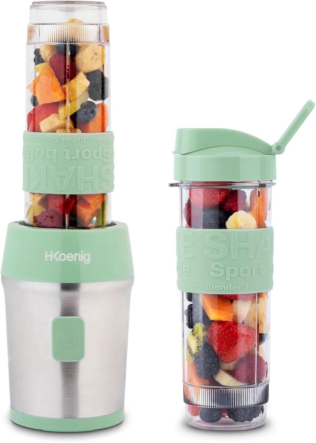 H.Koenig Smoothie Maker SMOO9 - Mini Batidora De Pie - Mini Batidora - 300 Watt - 570 Ml - Edelstahl - 2 Kunststoffflaschen - Bpa-Frei, Grau Kitchen Naty Shop Pastellgrün