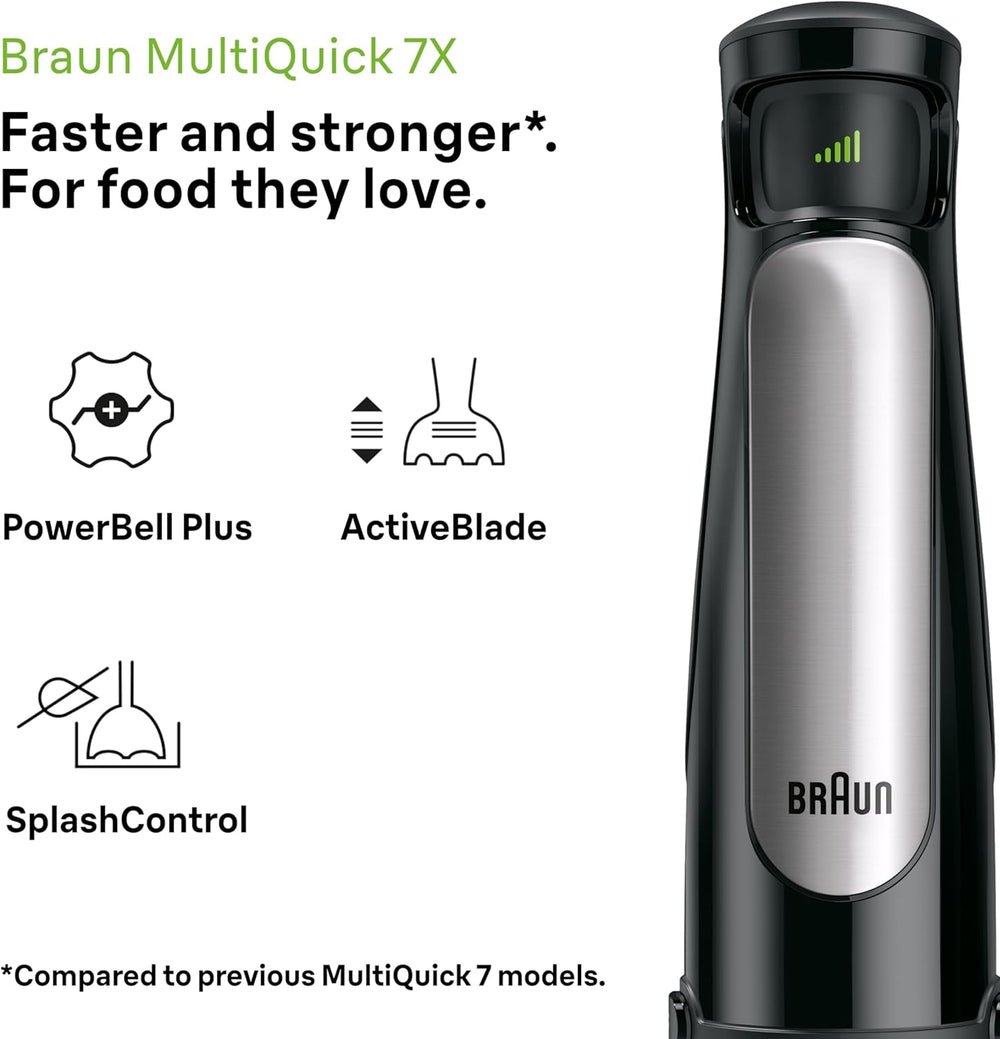 Braun Household Hogar Multiquick 7 Batidora, Spritzschutz, Spülmaschinenfest, Bpa-Frei, 600 Ml, Zerkleinerer 500 Ml, Eisklinge, MQ 7035XBI, 1000 W, Negro, MQ7035XBI Cocina Naty Shop