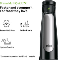 Braun Household Hogar Multiquick 7 Batidora, Spritzschutz, Spülmaschinenfest, Bpa-Frei, 600 Ml, Zerkleinerer 500 Ml, Eisklinge, MQ 7035XBI, 1000 W, Negro, MQ7035XBI Cocina Naty Shop