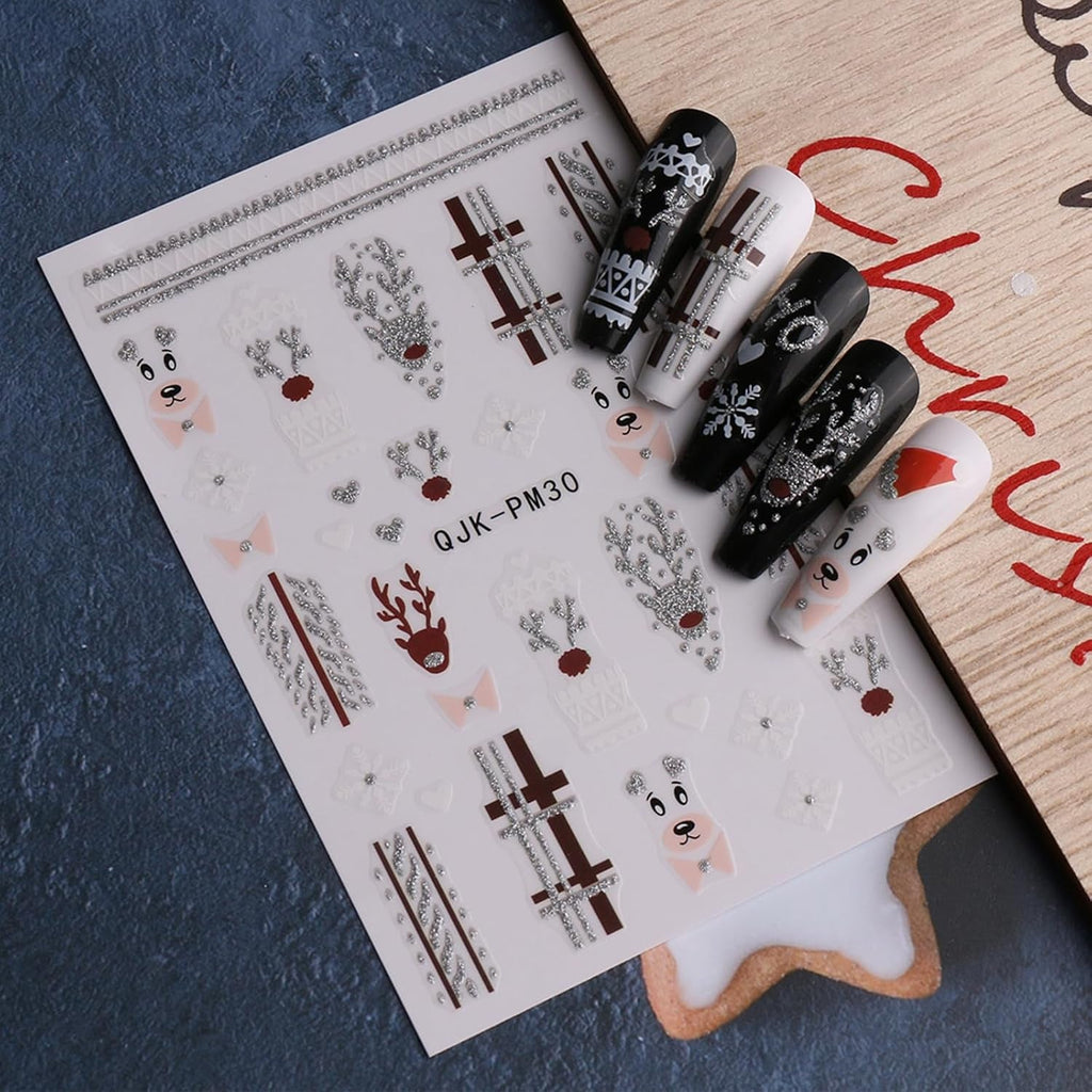 JMEOWIO Nagelsticker Glitzer Weihnachten 10 Blatt Nail Art Sticker Selbstklebend Nagelaufkleber Schneeflocken Winter Dekoration Nageldesign Zubehör