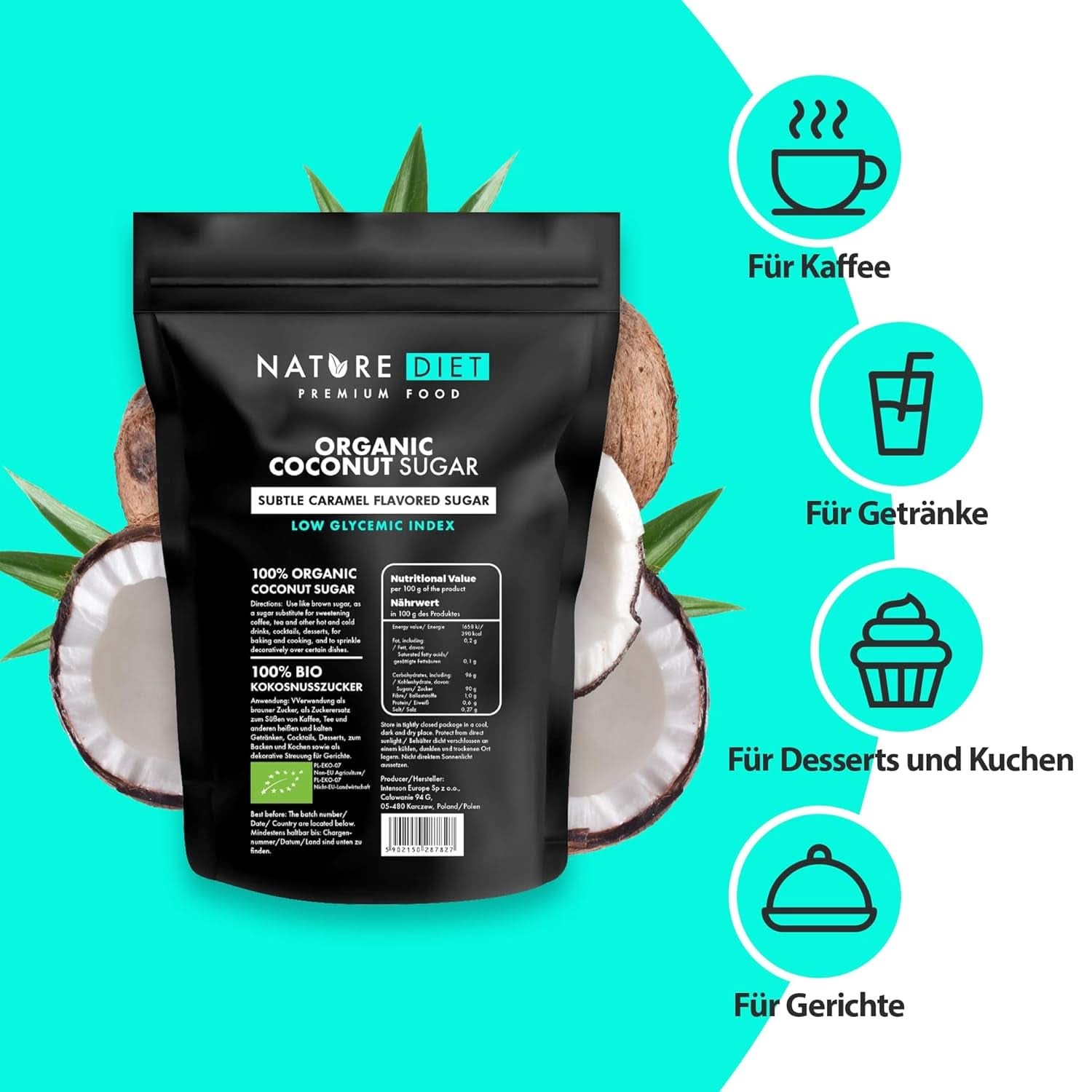 Azúcar de coco ecológico, sabor caramelo, 1,5 Kg Edulcorantes Naty Shop