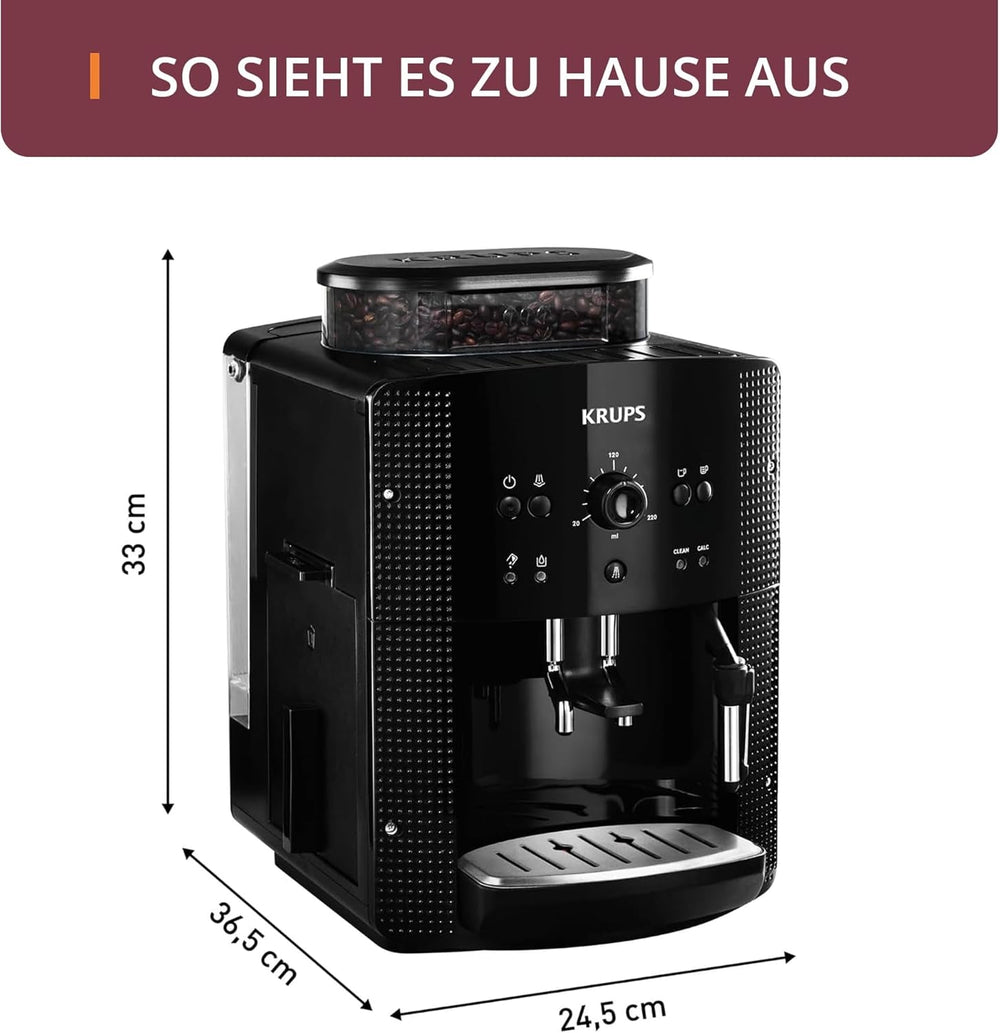 Espressor automat KRUPS Arabica Picto, design compact, utilizare ușoară, control rotativ intuitiv reglabil, spumator de lapte, funcție pentru 2 căni, espressor, negru, EA810870