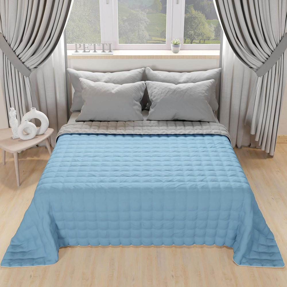 PETTI Artigiani Italiani - Edredón cama individual, edredón doble cara, edredón primaveral, azul medianoche, blanco, 100% Made in Italy Edredones y edredones Naty Shop Azul claro Gris 160 X 190 Cm