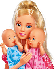 Simba 105730211 - Steffi Love Bonă, cu doi bebeluși, purtător de bebeluși și scaun auto, accesorii, păpușă de îmbrăcat, 29 cm, pentru copii de la 3 ani în sus