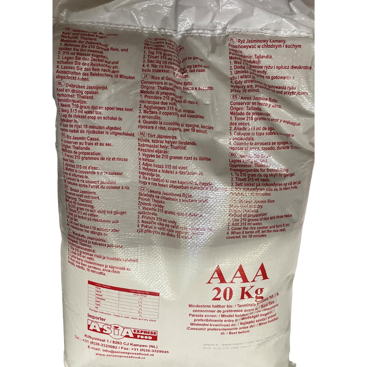 ARROZ ROYAL THAI - Arroz jazmín partido - 1 x 20 kg