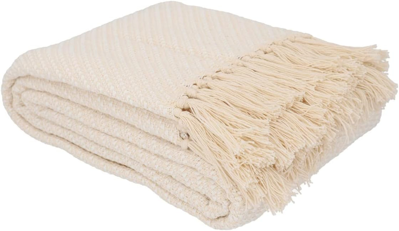 HOMLA Manta con flecos de algodón Morris Plaid - Manta suave y cómoda Manta de algodón - tejido fino 130 X 170 Cm Crudo Camas y mantas Besuche den HOMLA-Store