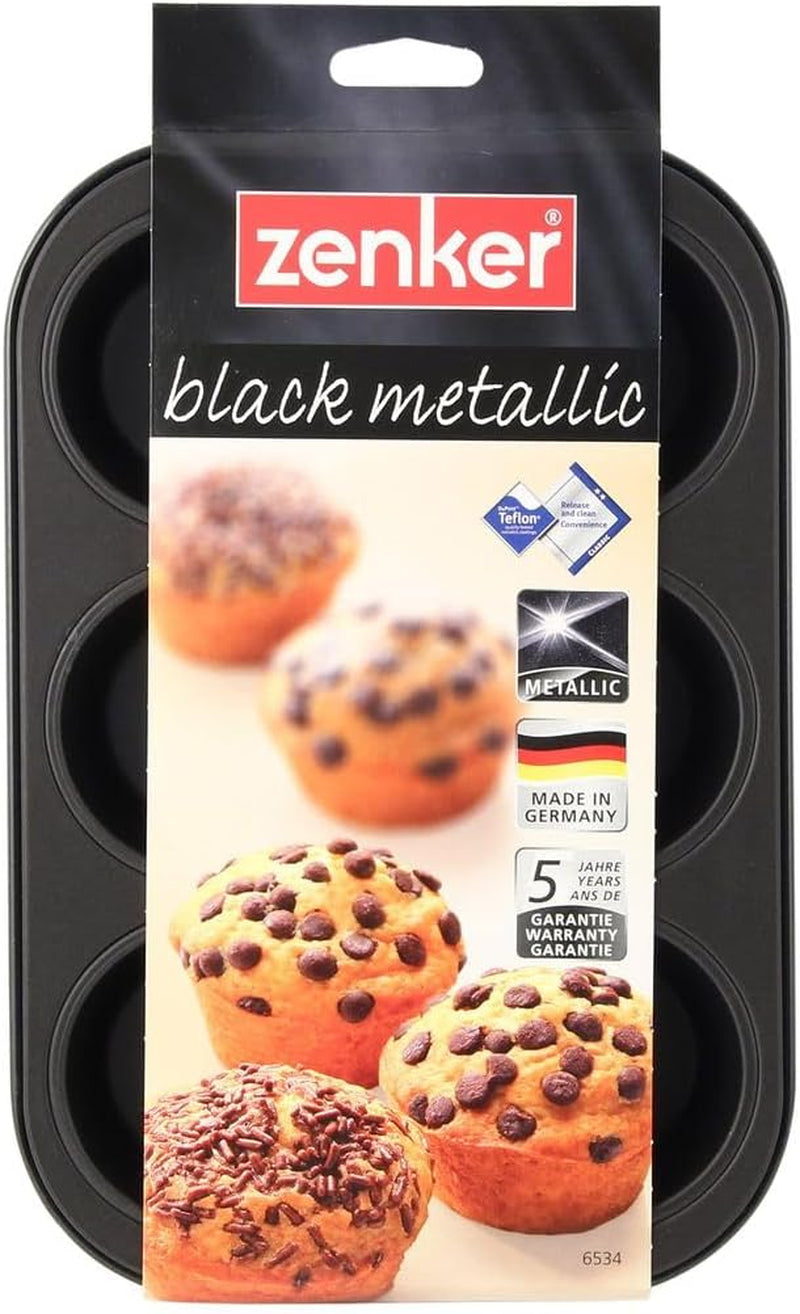 Zenker 6Er Muffinform Negro Metalizado, 275X190X30 Mm, Teflon Classic Antihaftbeschichtung, Hitzebeständig Bis 230°C, Leichte Reinigung, Ideal Für Köstliche Muffins Moldes y bandejas para hornear Naty Shop