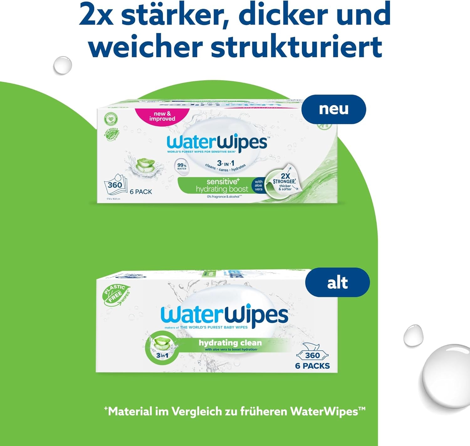 Toallitas húmedas WaterWipes Sensitive+ Hydrating Boost, toallitas hidratantes, 360 piezas (paquete de 6), 3 en 1 limpieza, cuidado, hidratación, 99% agua de aloe vera, toallitas para bebés sin perfume