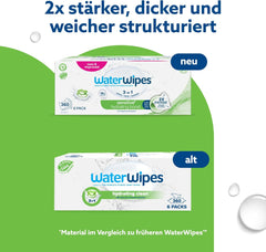 Toallitas húmedas WaterWipes Sensitive+ Hydrating Boost, toallitas hidratantes, 360 piezas (paquete de 6), 3 en 1 limpieza, cuidado, hidratación, 99% agua de aloe vera, toallitas para bebés sin perfume