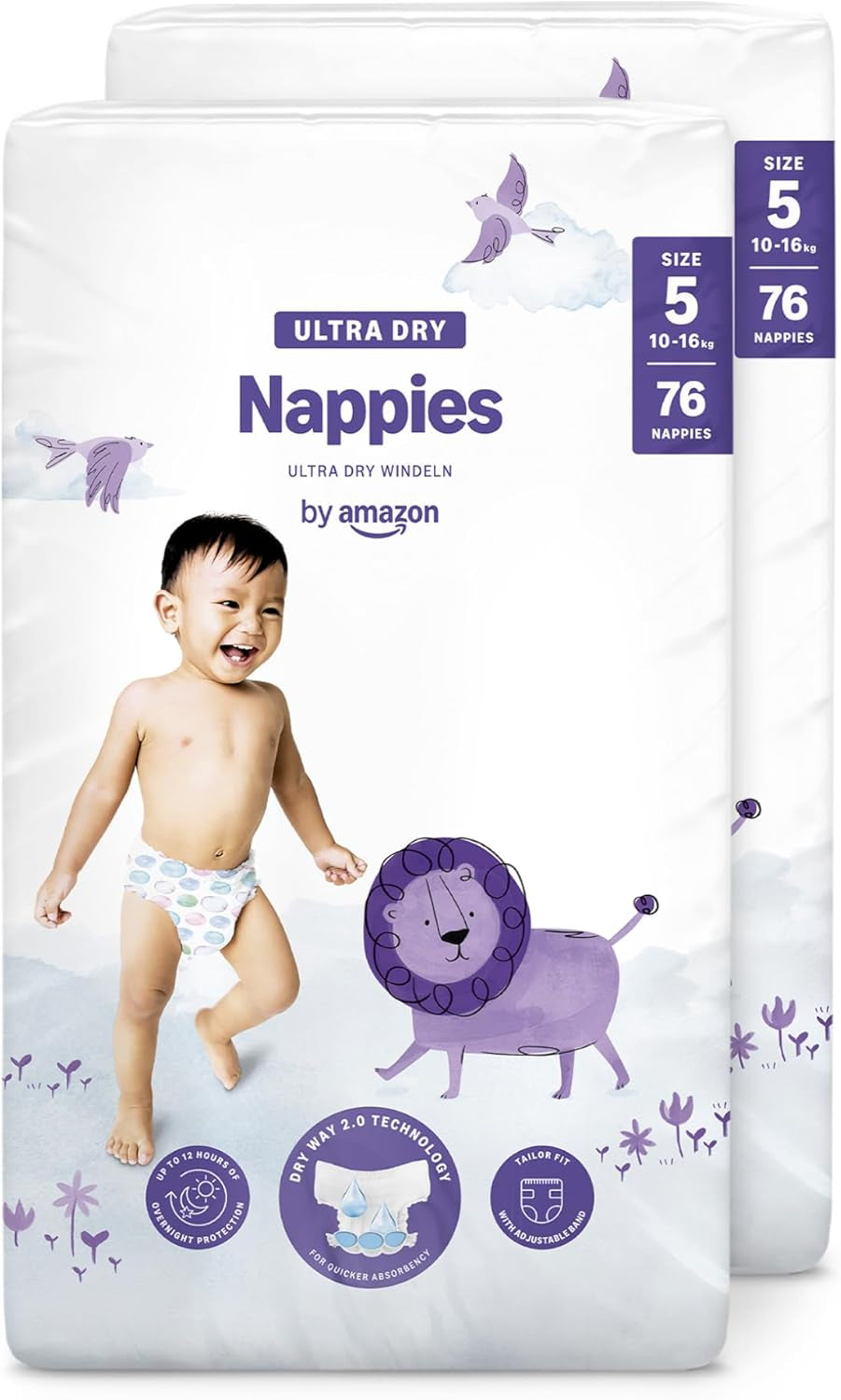 Pañales Amazon Ultra Dry, tamaño 3 (4-9 kg) - Caja mensual, blanco, 172 unidades (2 paquetes de 86) (anteriormente Mama Bear, producto idéntico)