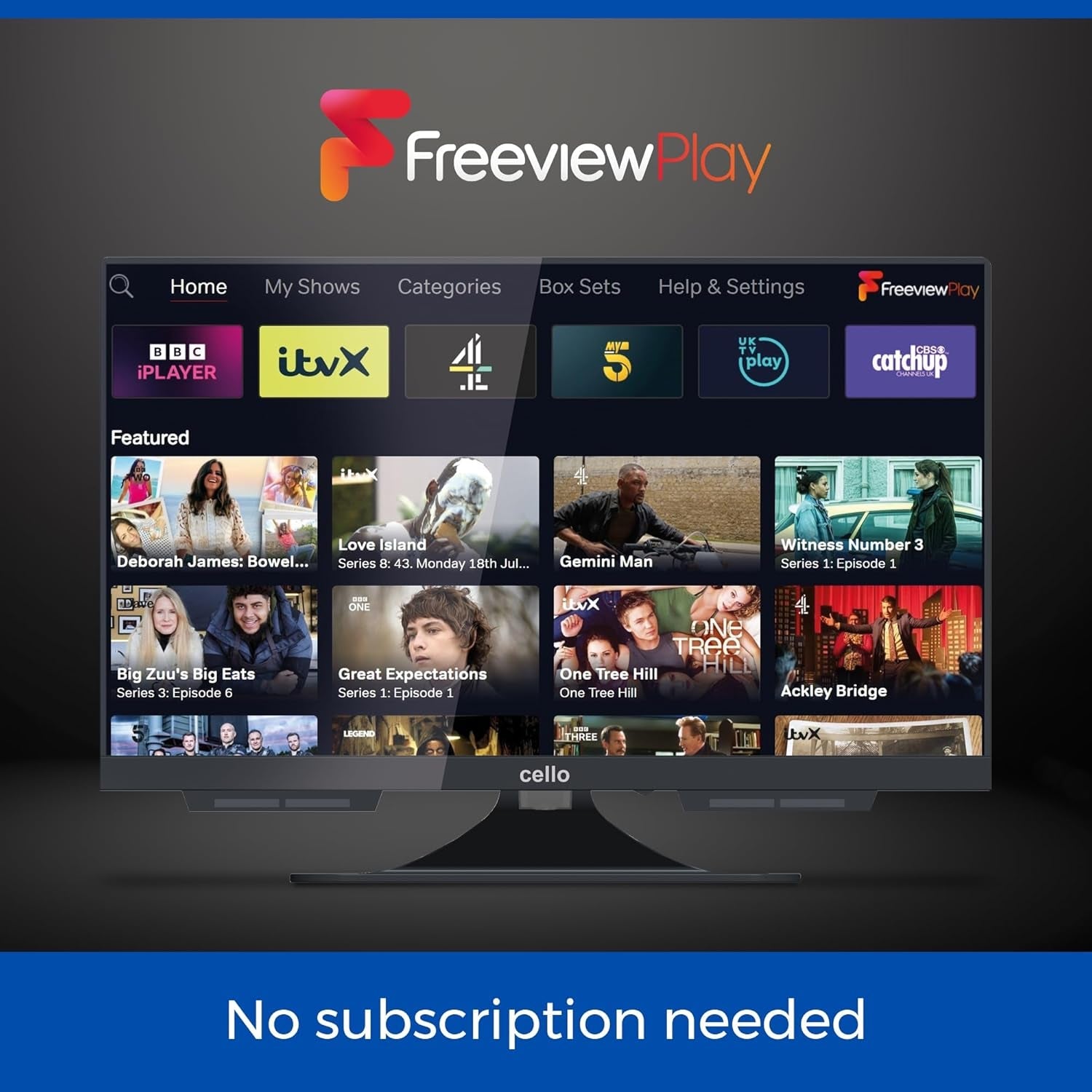 Cello C1924WS Televizor inteligent fără ramă, 12 volți, 19 inch, ultrarapid, WebOS, Freeview Play, FreeSat, difuzoare Pitch Perfect, Bluetooth, Netflix, televizor mic pentru autorulote și camioane