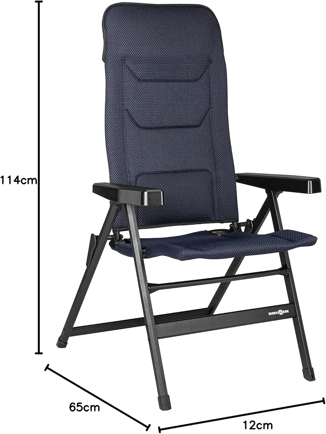 BRUNNER Rebel PRO (S-M-L) Scaun pliabil pentru camping, grădină, terasă Fabricat din aluminiu, reglabil în 5 poziții, cu capacitate de încărcare de până la 150 kg, spătar înalt, negru sau albastru Perne calatorie Naty Shop