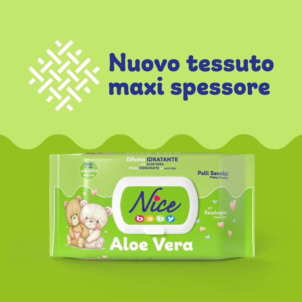 Toallitas limpiadoras para niños y bebés - con aloe vera y aceite de argán - testadas dermatológicamente - valor de pH fisiológico - formato maxi: paquete de 72 toallitas - Nice