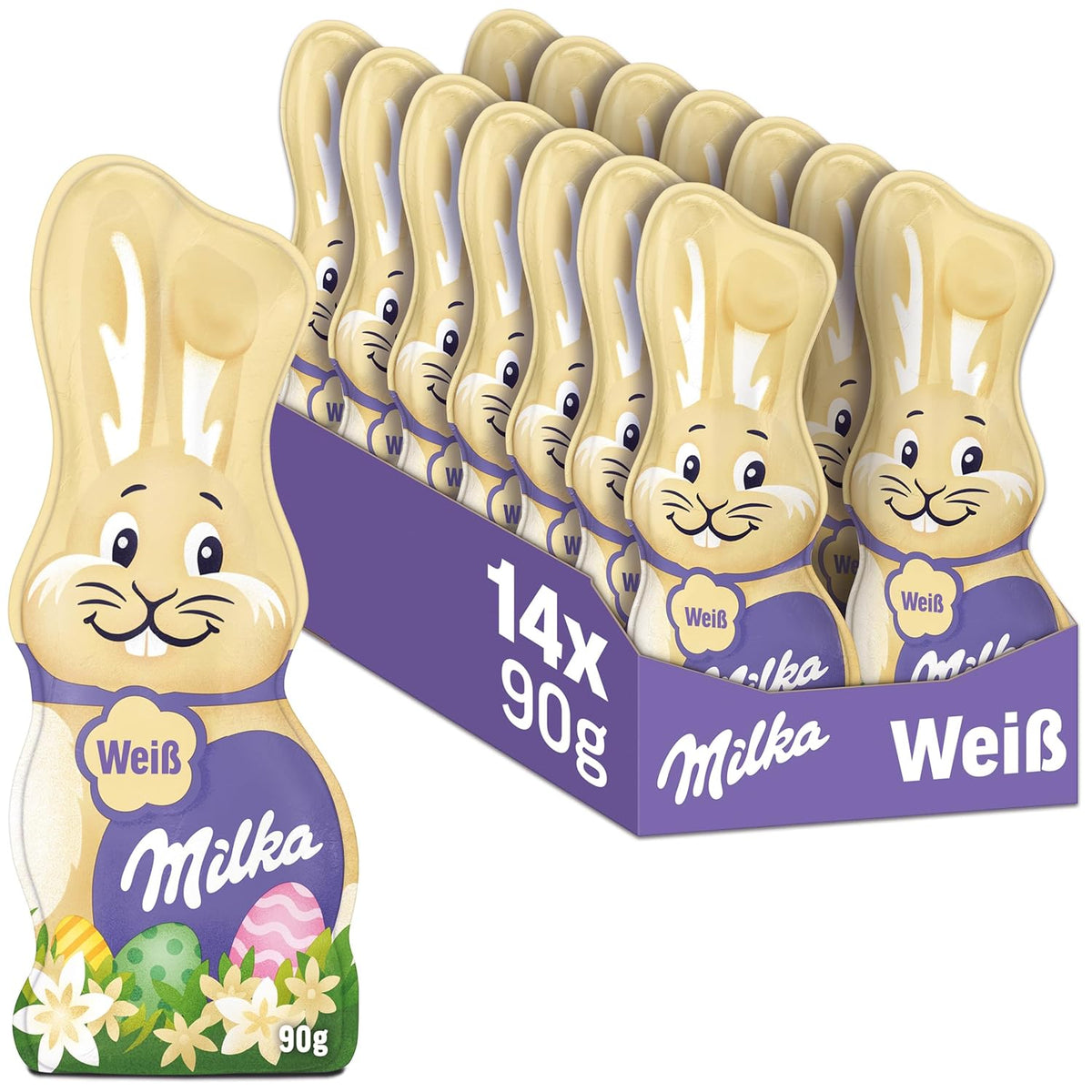 Milka Smiling Bunny White - Chocolate de Pascua elaborado con chocolate blanco en forma de conejito - 14 x 90 g