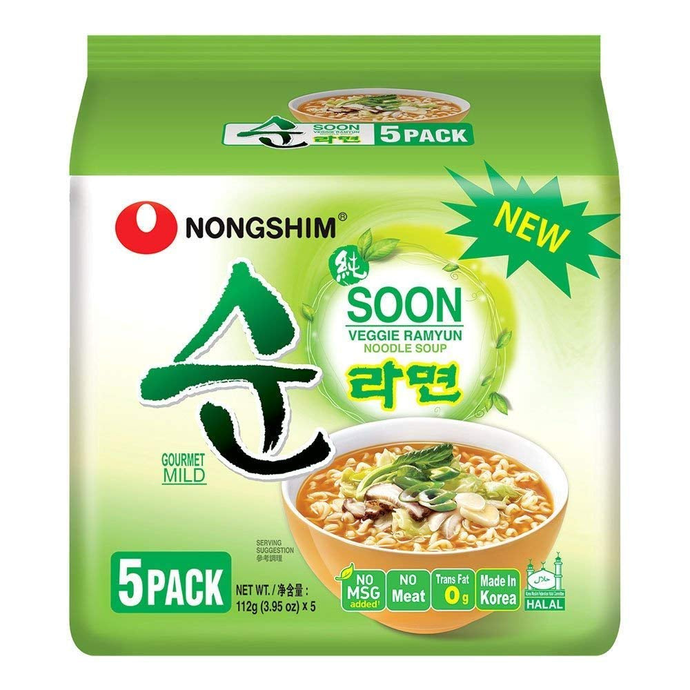 NONGSHIM - Fideos instantáneos Soon Veggie Ramyun - 6 x 112 g - Paquete múltiple