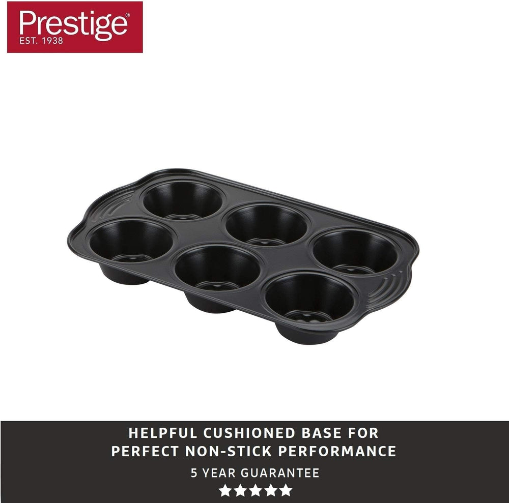 Prestige 48227 Aerolift Muffin Zinn, Acero al Carbono, Schwarz Moldes y bandejas para horno Naty Shop