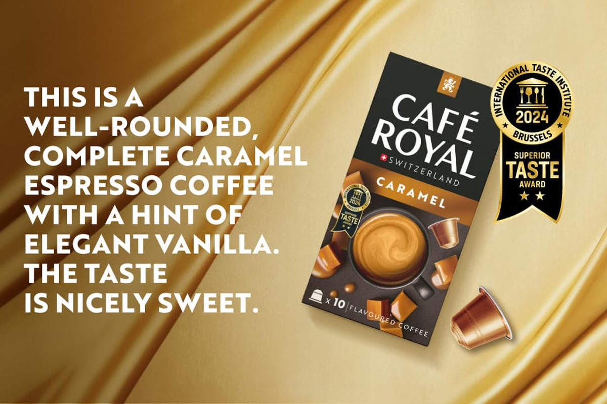 Café Royal Caramel Flavoured Kaffee – Nespresso®-kompatible Kaffeekapseln, cremig, helle Röstung, 100 % Arabica, Rainforest Alliance, 100 Kapseln
