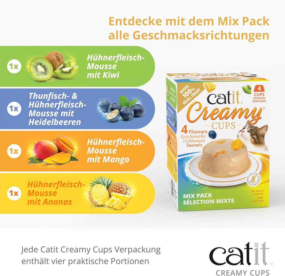 Catit Creamy Cups, Ton și Pui cu Afine, 4x25g
