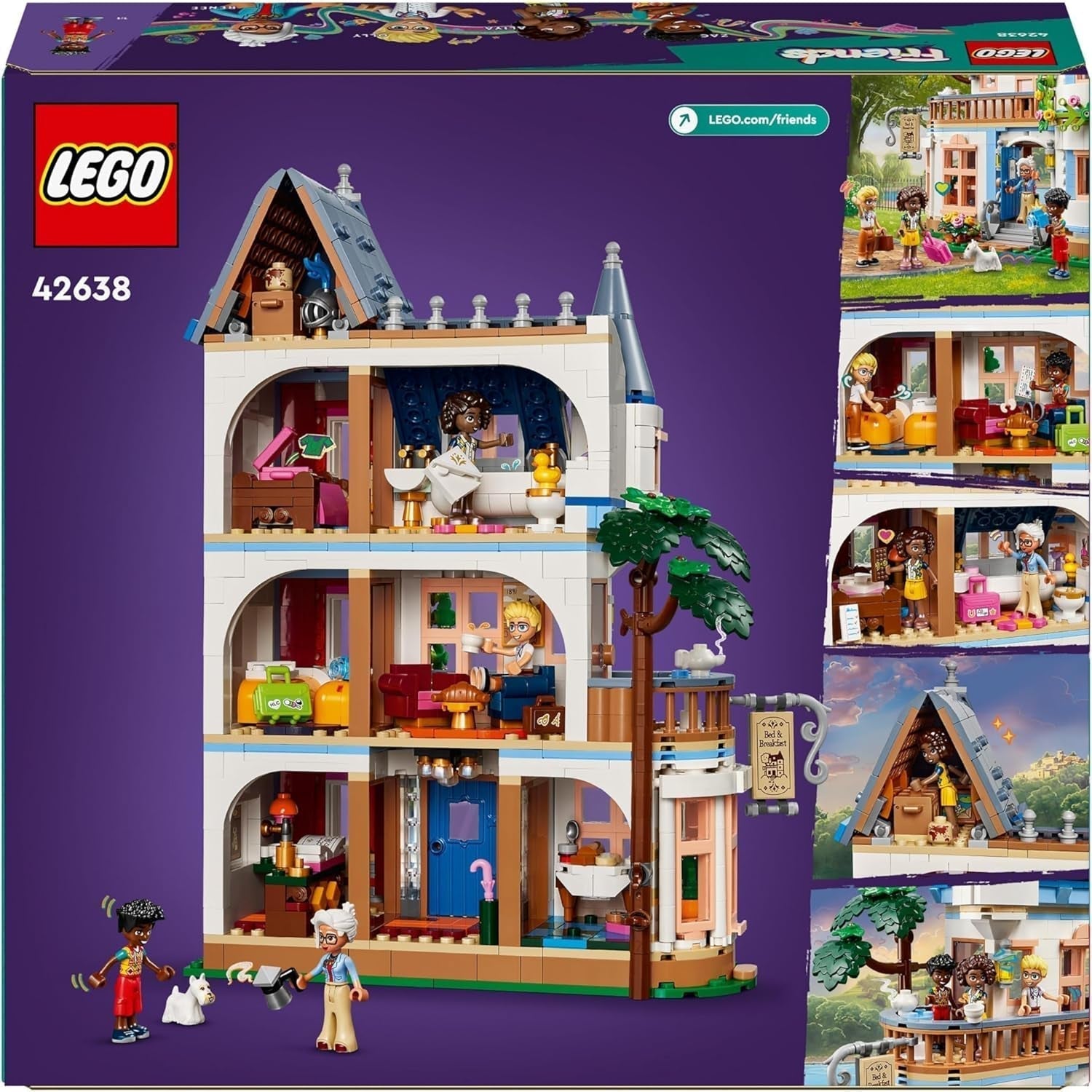 Castelul LEGO Friends cu cazare de vacanță, hotel Playset pentru copii și adolescenți de la 12 ani cu 4 figurine, câine și accesorii, idee de cadou pentru fete și băieți 42638 Seturi de constructie Besuche den LEGO-Store