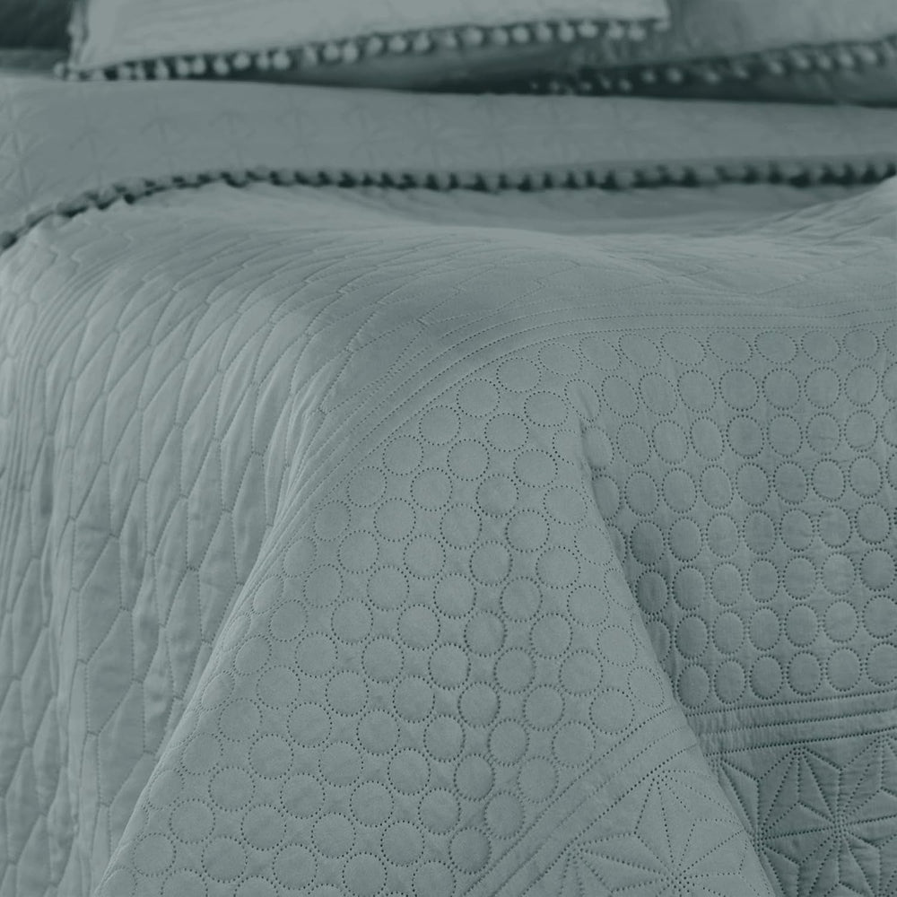 Ameliahome Colcha con pompones 220X240 Cm Colcha de doble cara Acolchado ultrasónico Poliéster Gris Meadore Camas y mantas Besuche den AmeliaHome-Store