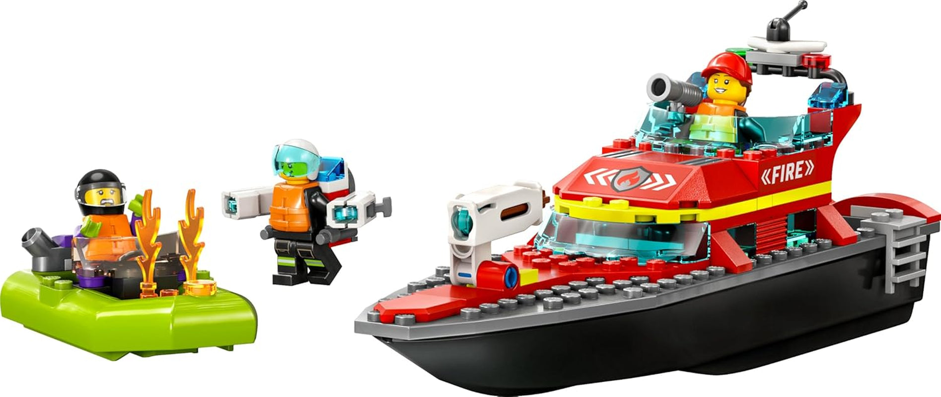 LEGO 60373 City Feuerwehrboot, Spielzeug, das im Wasser wimmt, mit Rennboot, 3 Minifiguren and Jetpack, Feuerwehr-Boot-Spielzeug Geschenkide für Jungen and Mädchen ab 5 Jahren