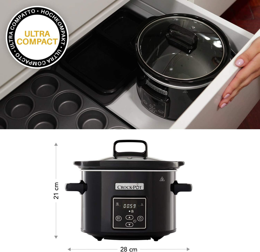 Olla de cocción lenta digital Crockpot, función mantener caliente, 2,4 litros (1-2 personas) Slow Cooker Naty Shop