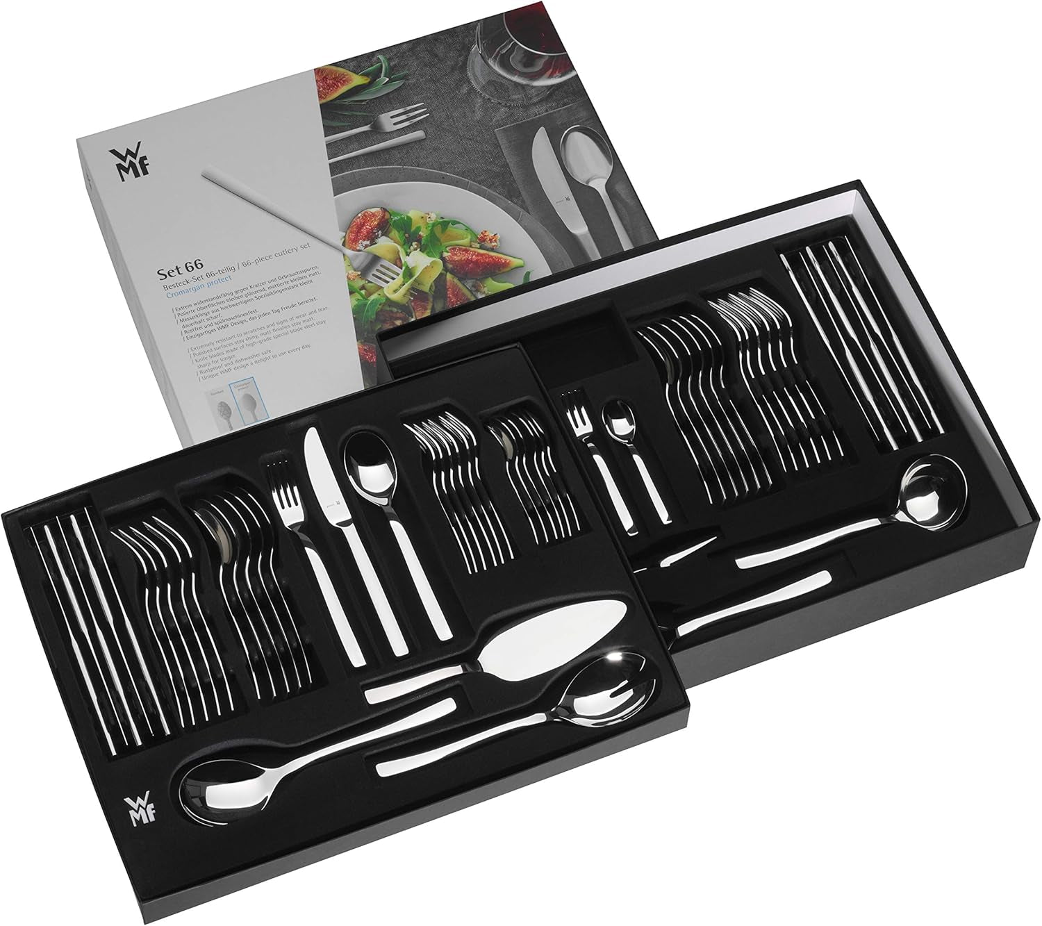 WMF Corvo Besteck Set 12 Personen, 66 Teilig, 60 Teile Mit Servierbesteck, Hohheftmesser, Cromargan Protect Mattiert, Kratzbeständig, Spülmaschinenfest Kitchen Naty Shop