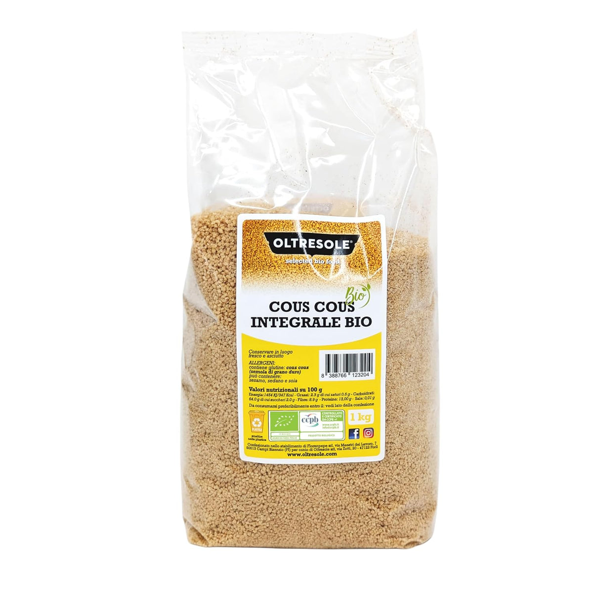 Cuscús integral ecológico 5 kg, harina integral de trigo duro ecológico, ideal para aperitivos y guarniciones saludables, tamaño práctico