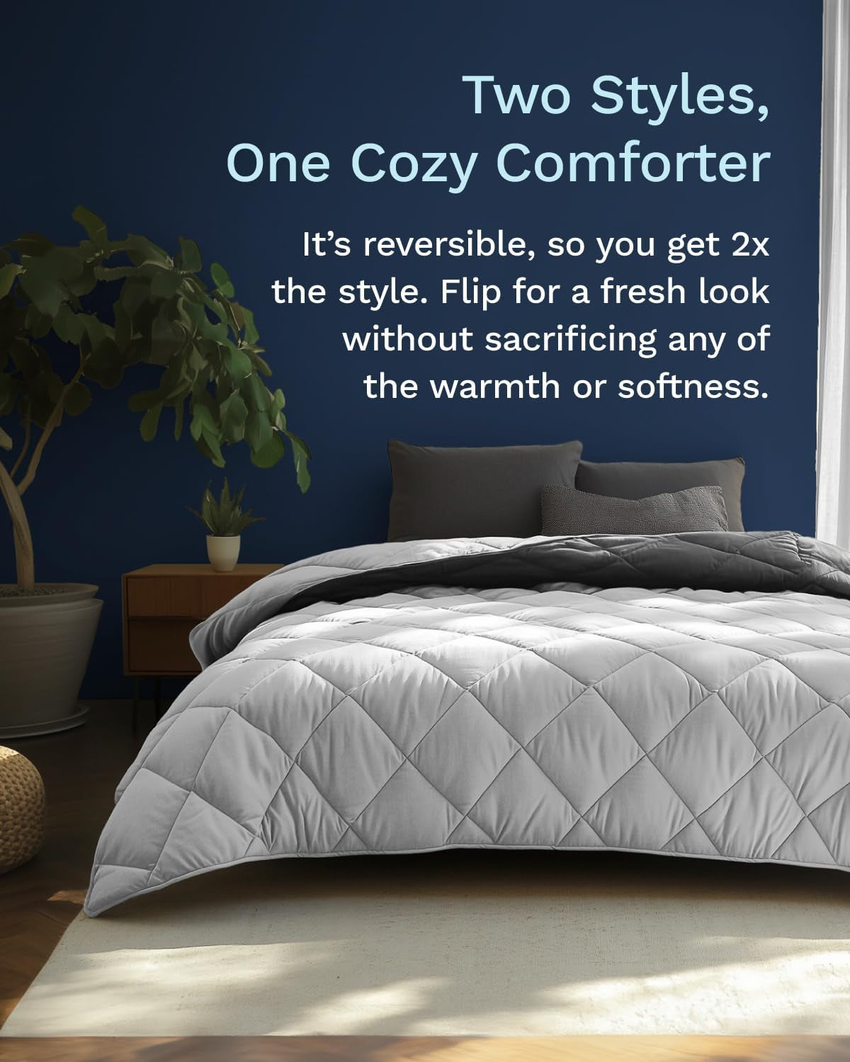 All Seasons Twin/Twin XL în jos plapumă alternativă reversibilă - respirabil, extra lung, de înaltă calitate, microfibră moale - plapumă gri acoperire inserție Plapumi si pilote Naty Shop