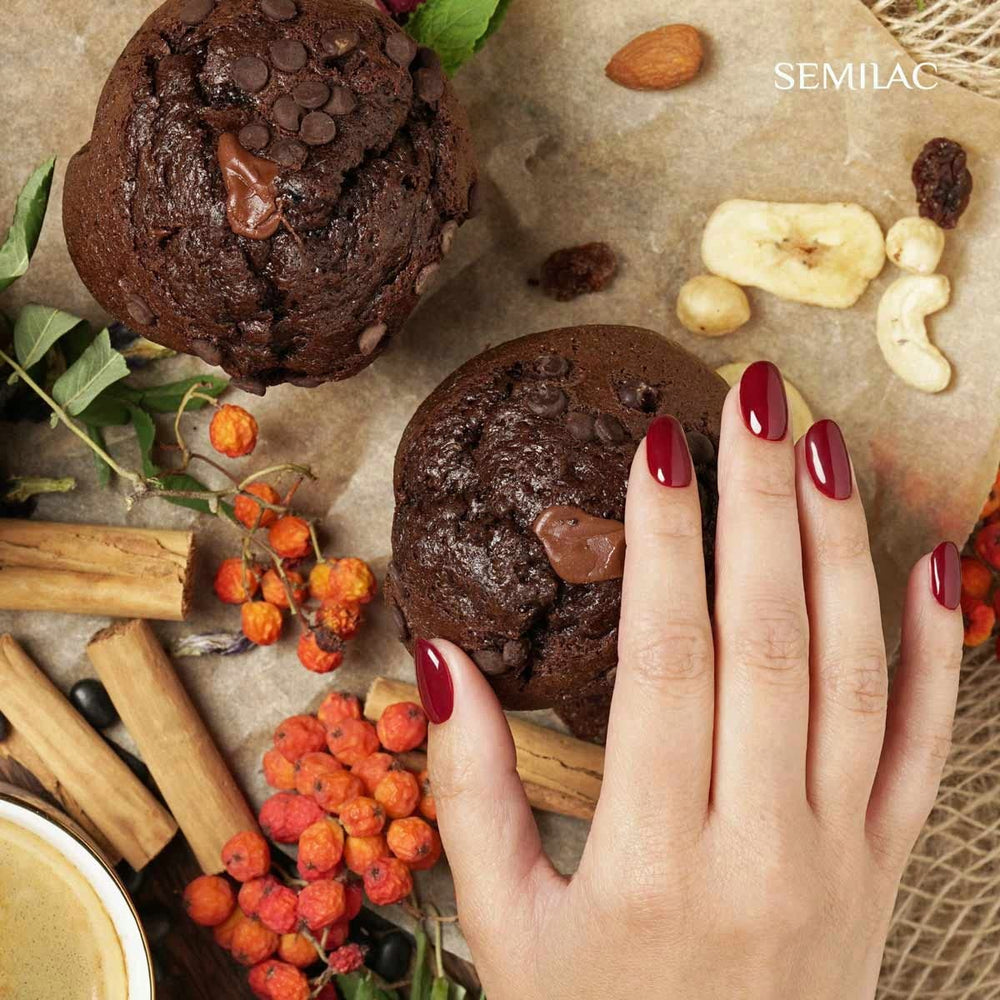 Semilac UV Nagellack Hybrid 404 Muffin de Frijoles Negros 7ml Kollektion Sabores de Otoño