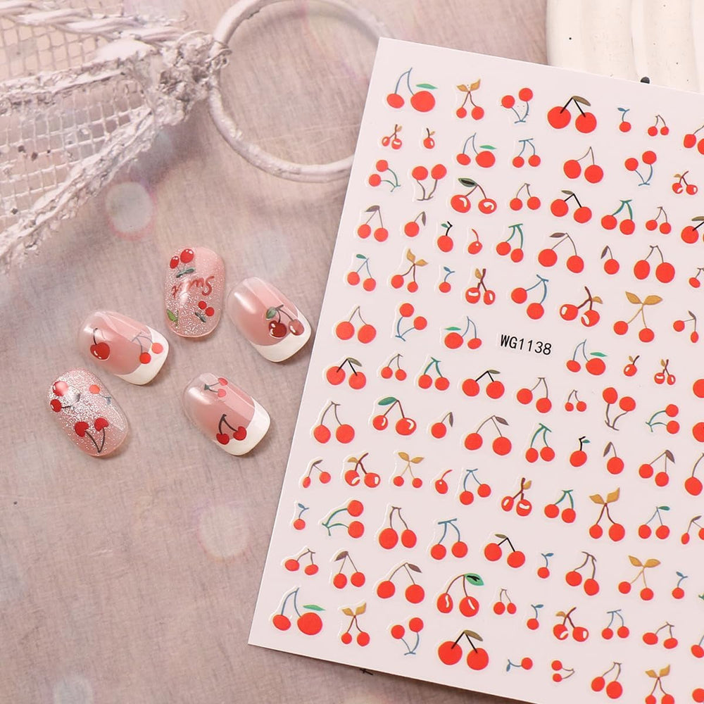 JMEOWIO Nagelsticker Kirschfrucht 6 Blatt Nail Art Sticker Selbstklebend Nagelaufkleber Dekoration Nageldesign Zubehör