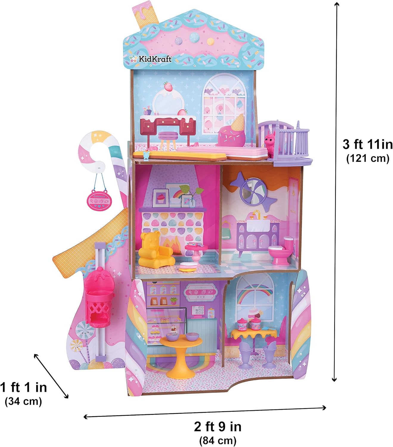 Kidkraft Casa de Muñecas Candy Castle de Madera con Muebles y Accesorios, Casa con Figura de Unicornio Llama, Elevador de Tartas Helado y Silla de Goma para Muñecas, Juguete para 3 años, 20242 Naty Shop Casas de Muñecas