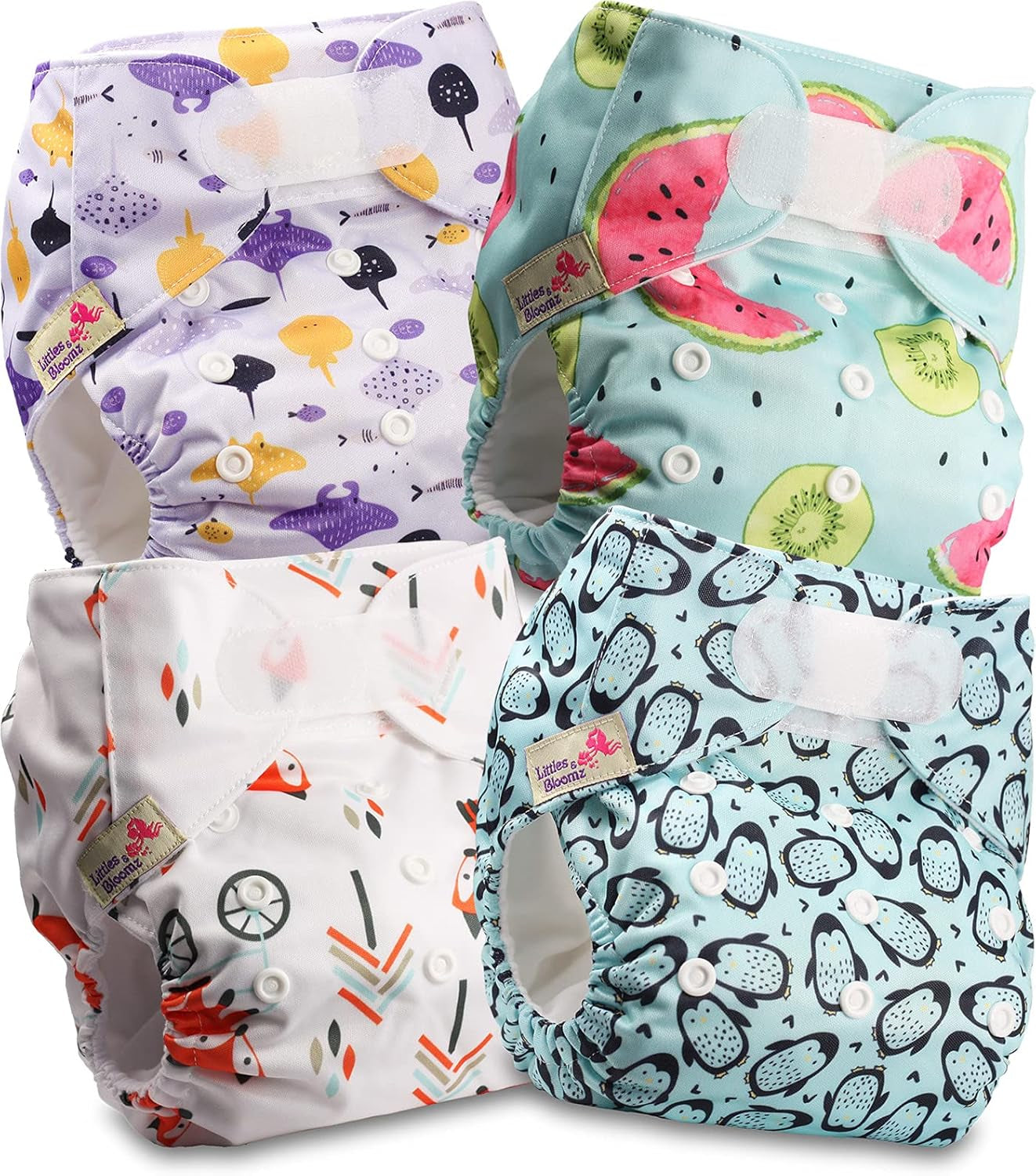 Littles and Bloomz Pañal reutilizable FLV2-0602, cierre de gancho y bucle estándar, 6 pañales