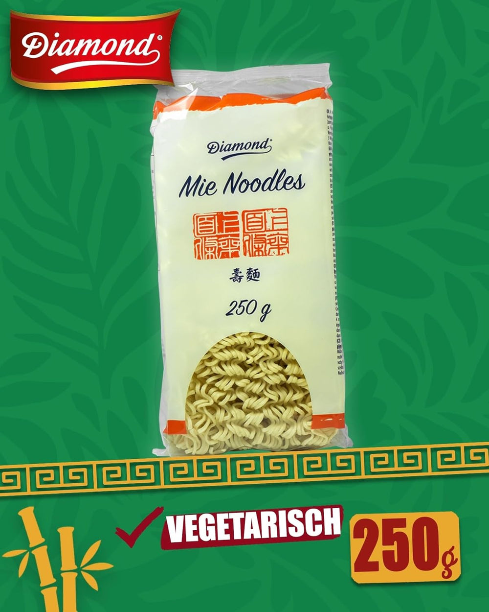 DIAMOND Mie Noodles, fideos de trigo sin huevo, rápidos y fáciles de preparar, vegetarianos - 8 x 250 g