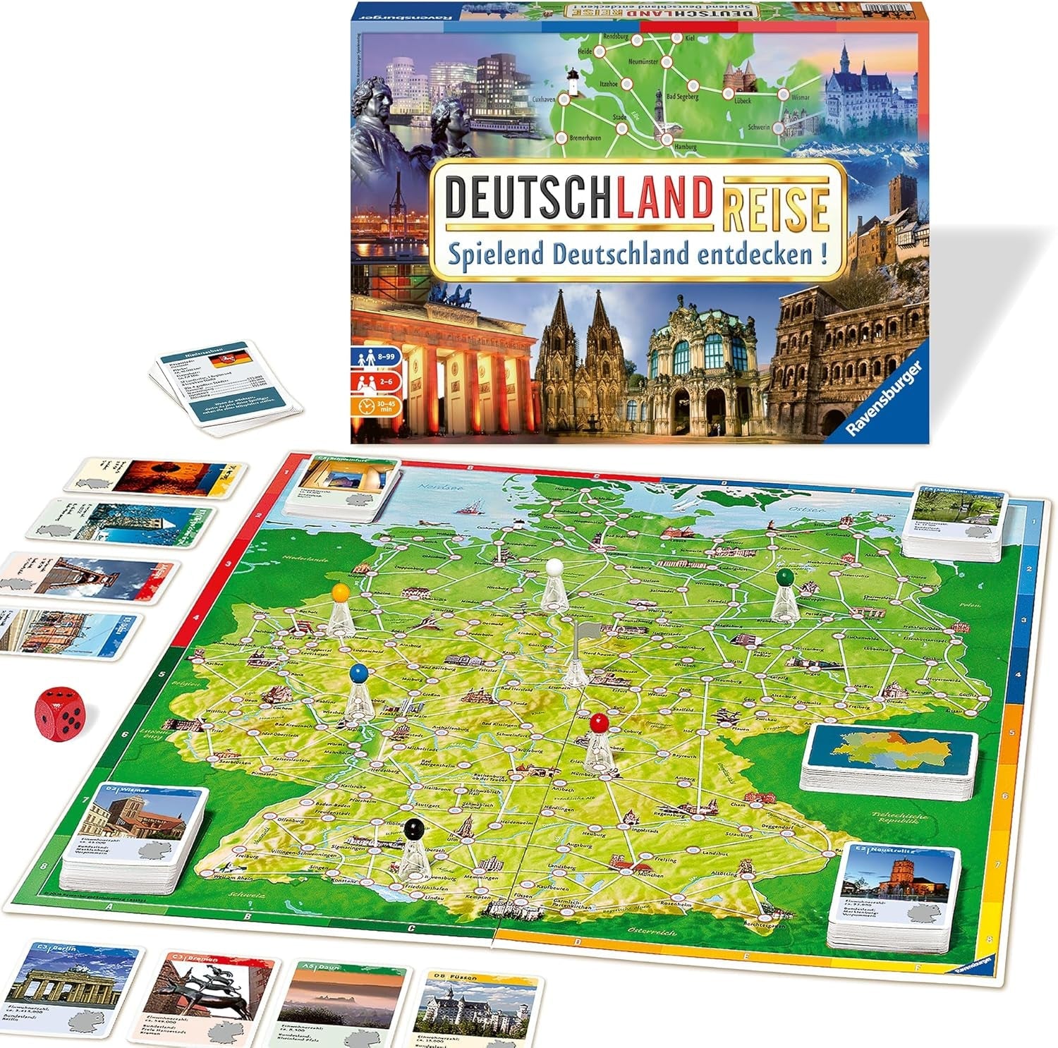 Ravensburger Family Game 26492 - Turul Germaniei - Clasic pentru familii, pentru vârste de 8 ani și peste - Joc de petrecere, Călătorie prin Germania, Joc de societate pentru până la 6 jucători, vârste de 8 ani și peste