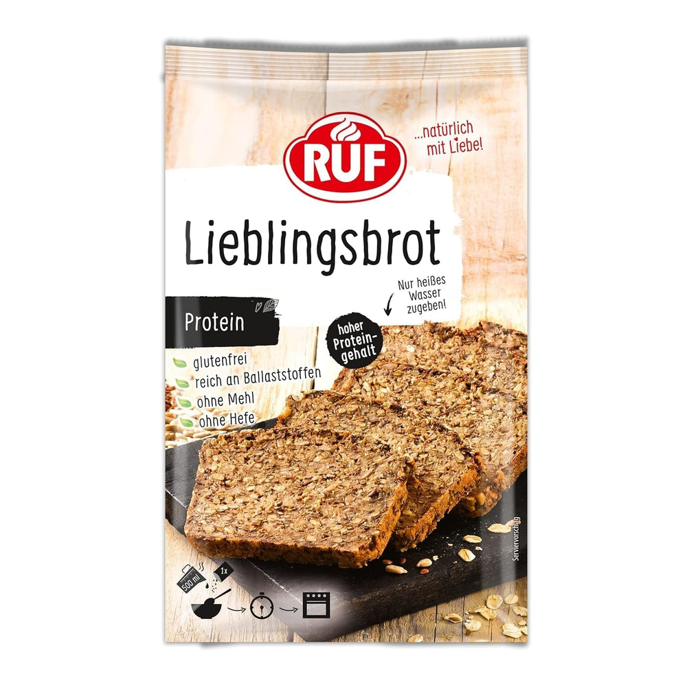RUF Lieblingsbrot Protein, Brot-Backmischung, Brotmischung, Brotteig-Mischung, Proteinreiches Brot, Glutenfrei, Ohne Mehl & Hefe, 1 X 500G Naty Shop 500 G (1Er Pack) Proteína