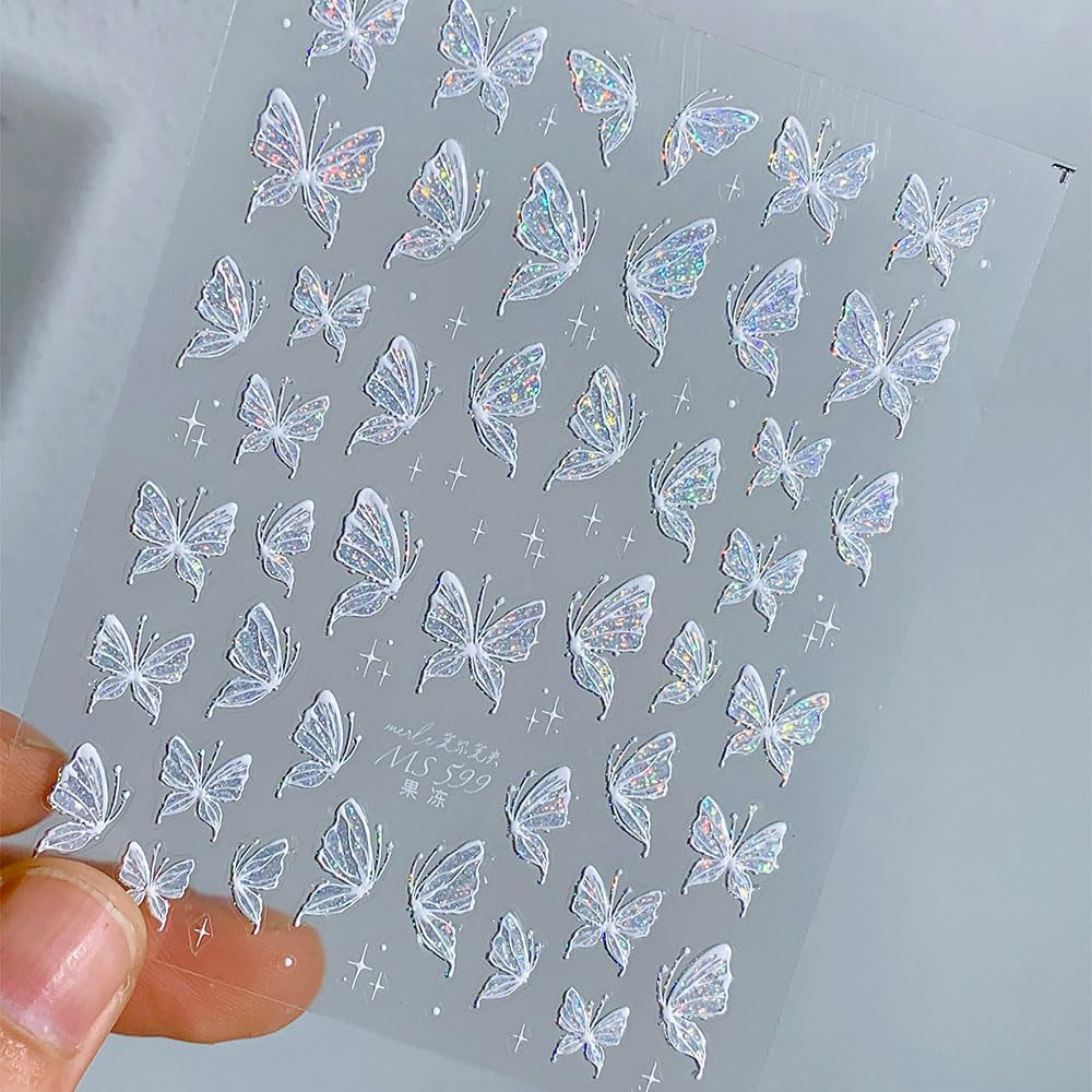 Aurora Muschel Schmetterling Nagelsticker Weiß Schmetterlinge Nail Sticker Gelee Relief Butterfly Nagelaufkleber Y2K Butterflies Nagel Sticker Nägel Nageldesign Nagel Zubehör Nail Art Stickers Nailart