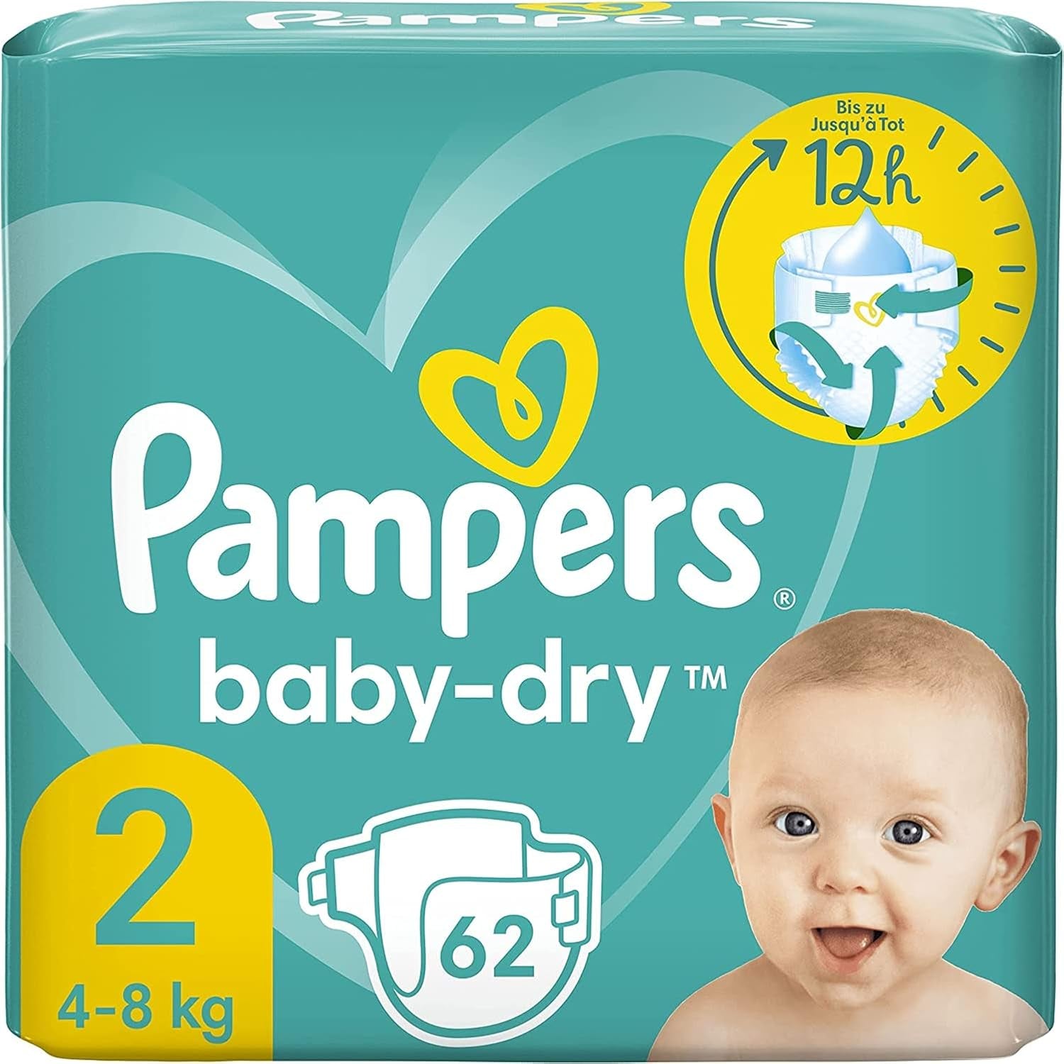 Pañales Pampers Baby-Dry, talla 8, 43 pañales, a partir de 19 kg, pack Jumbo+