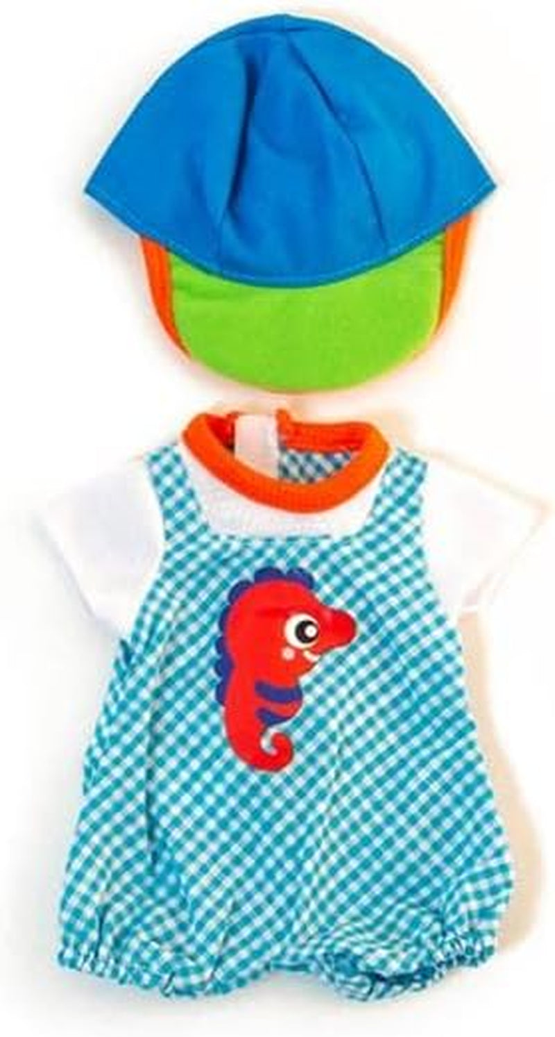 Miniland Set Puppenkleidung 32cm, camiseta girgeltes mit Latzhose und Mütze, Übergangszeit