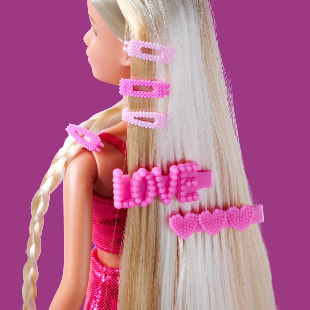 Simba Steffi Love Dream Hair – Puppe de tobillo con cabello extra largo, inkl. Haarclips & Kamm, im pinken Glitzerkleid, 29 cm groß, Frisierpuppe für Kinder ab 3 Jahren