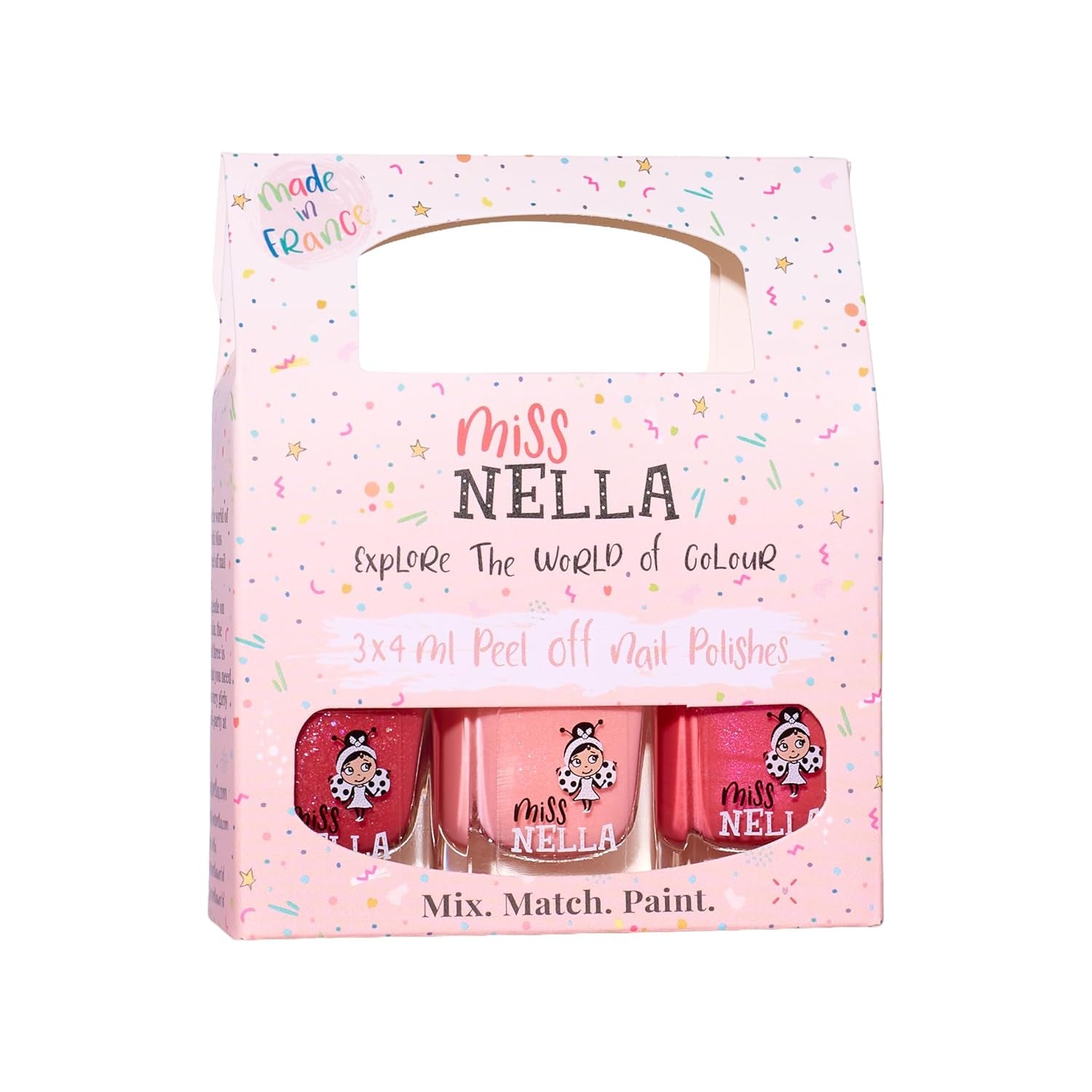 Miss Nella Magic Collection Juego de 4 esmaltes de uñas con purpurina: rosa, rojo, dorado y azul, esmalte de uñas extraíble especial para niños, no tóxico, a base de agua, inodoro