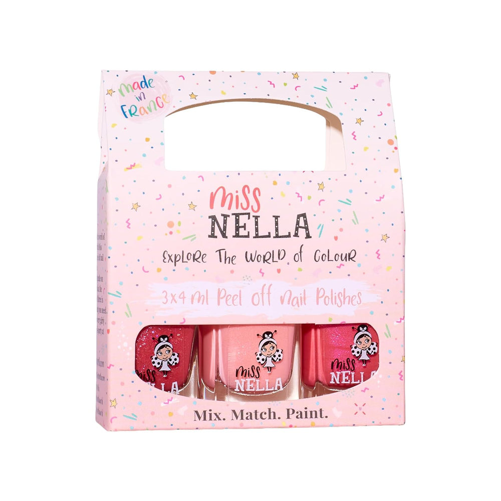 Miss Nella Magic Collection Juego de 4 esmaltes de uñas con purpurina: rosa, rojo, dorado y azul, esmalte de uñas extraíble especial para niños, no tóxico, a base de agua, inodoro