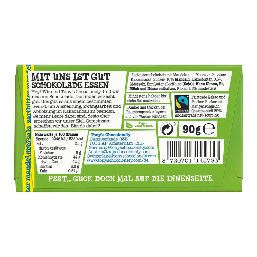 Tony's Chocolonely - Chocolate negro con almendras y sal marina 90g