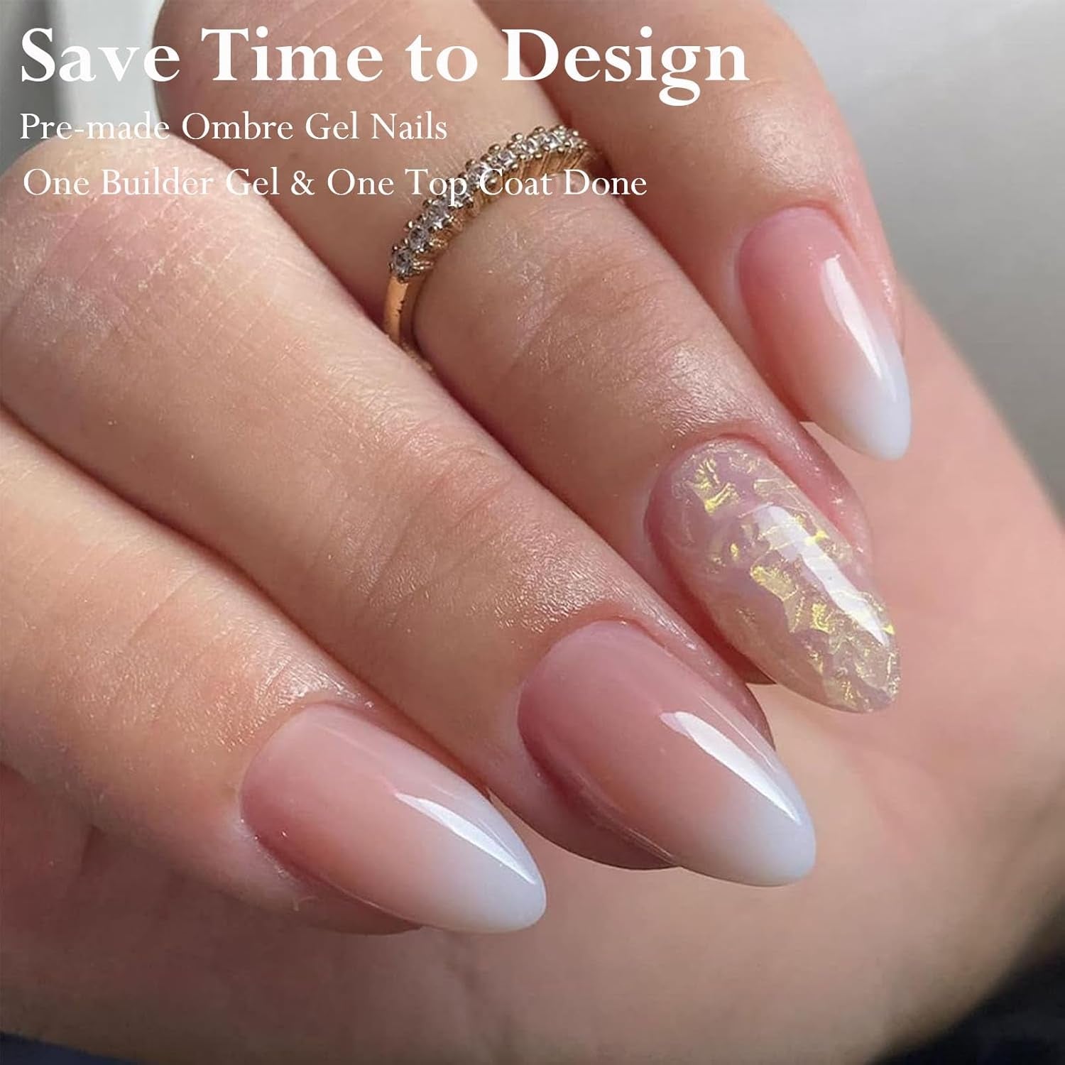 Set de unghii false - 240 de bucăți, unghii false franțuzești, pentru lipit - Design gradient alb roz, unghii artificiale, acoperire completă, gel moale, naturale și confortabile la purtare (migdală roz)