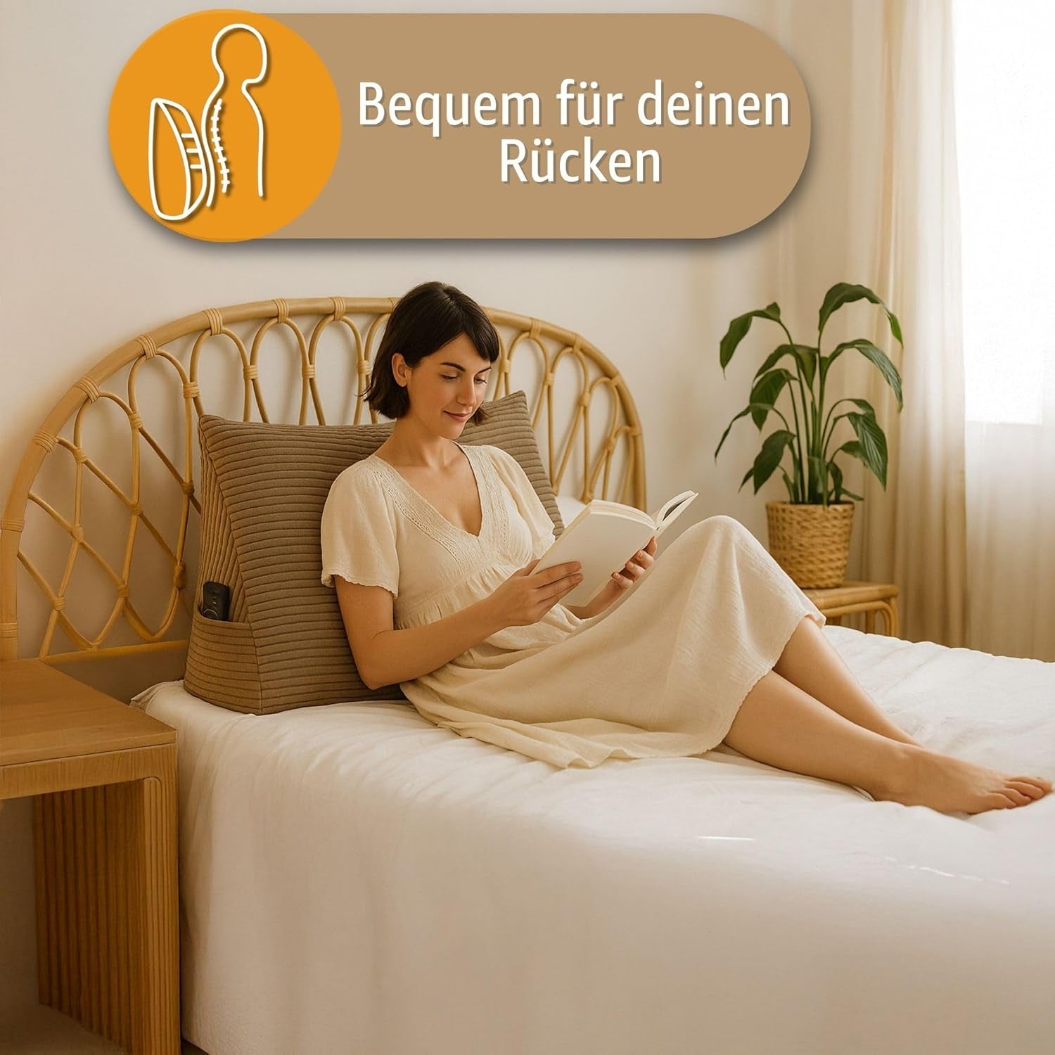 Pernă pană, pernă spătar, pernă din catifea reiată, lățime 70 cm - pernă de citit pentru pat, canapea și canapea, pernă canapea mare, pernă de perete, pernă canapea, pernă de citit, pernă suport pentru spătar, gri deschis